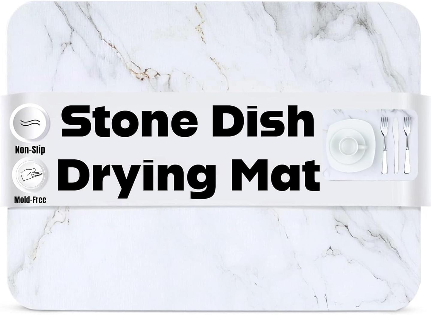 Stone Drying Mat for Kitchen Counter, Large Quick Drying Diatomite, Water Absorbing Kitchen Stone Dish Drying Mat, Non-Slip Instant Drying Stone for Kitchen Sink, Marble