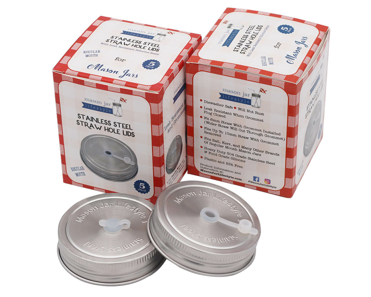 Straw Hole Tumbler Stainless Steel Lids for Mason Jars - Thumbnail 5