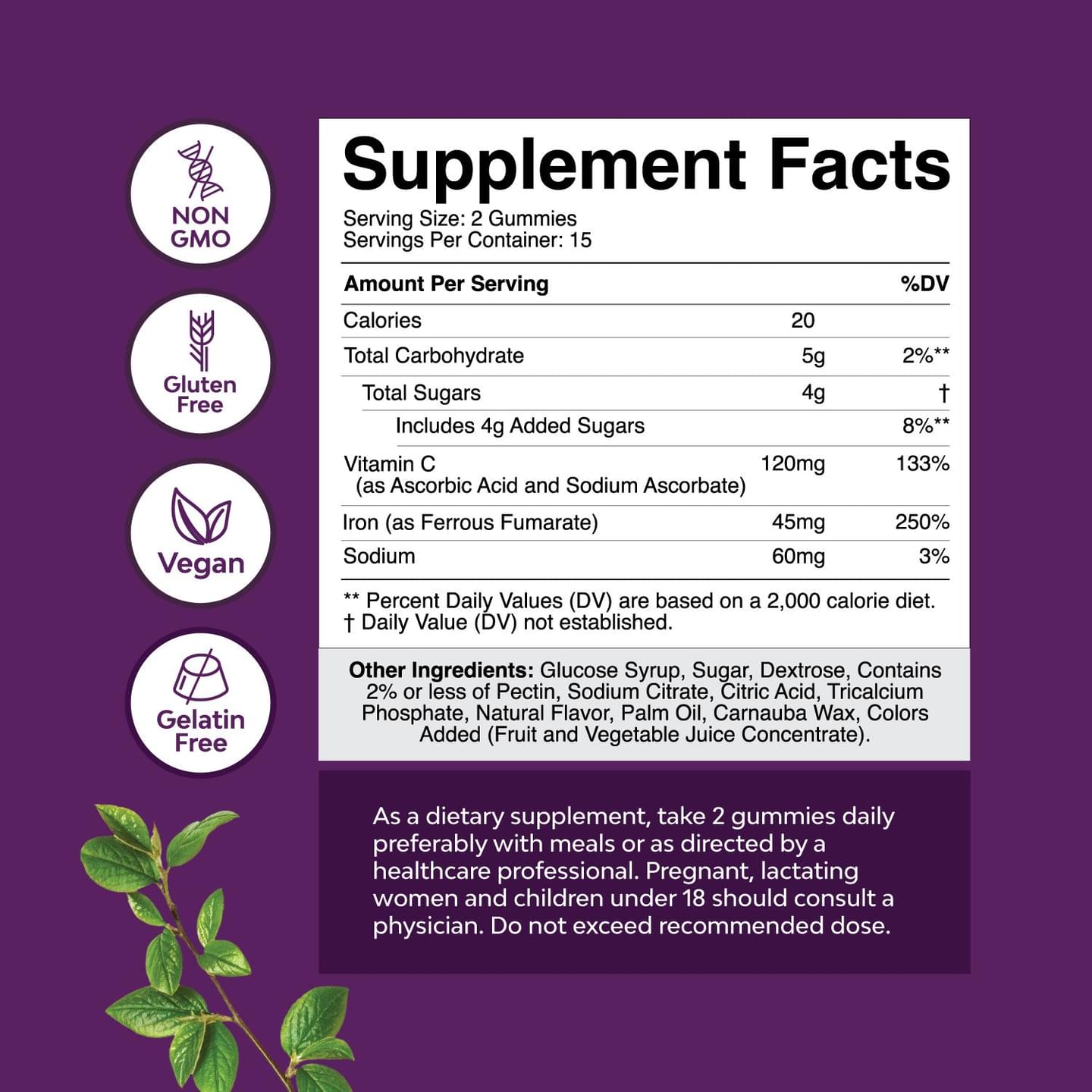 Super Iron Gummy 45mg per serving - 30 Gummies