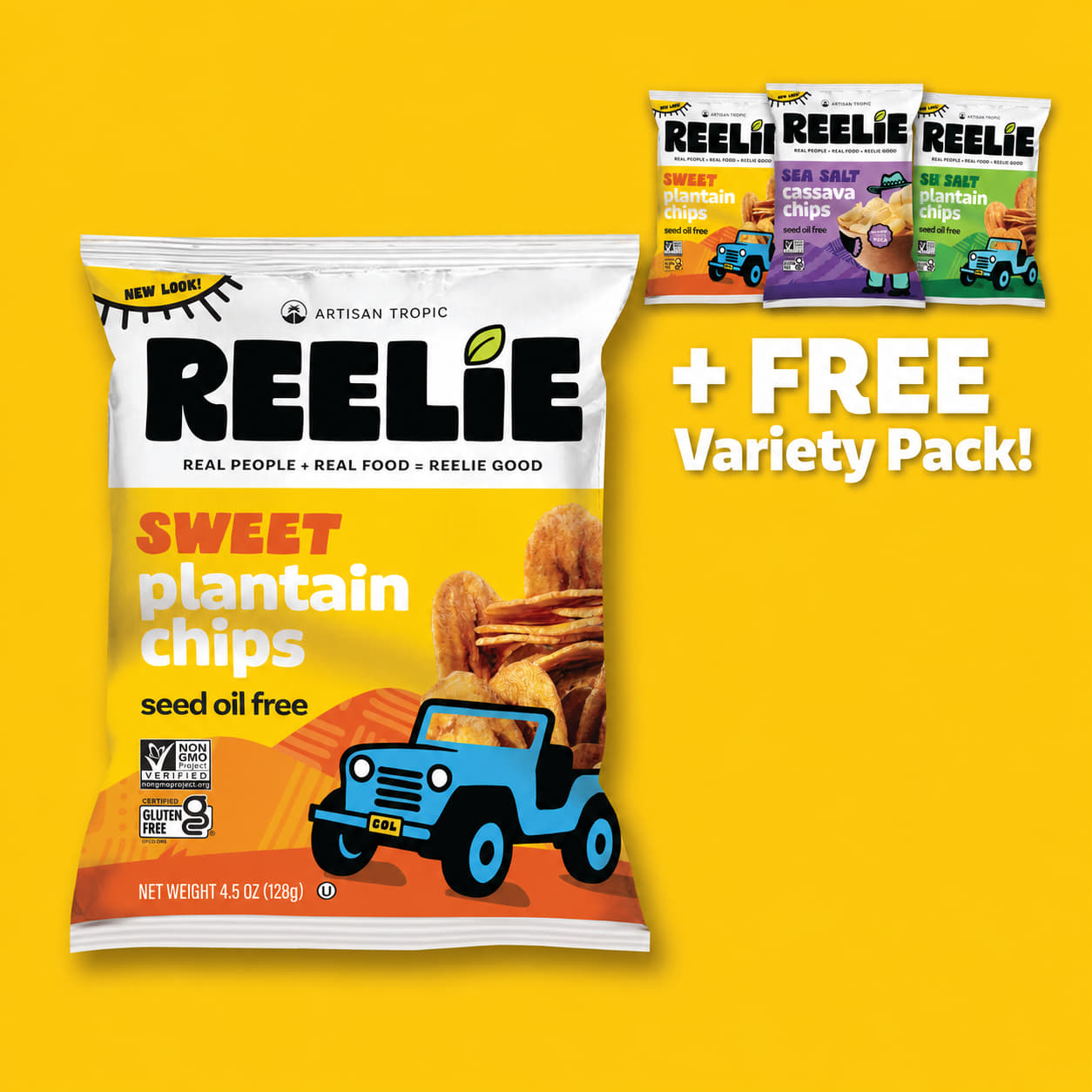 Reelie Sweet Plantain Chips 12 Snackable 4.5oz bags + FREE Variety Pack!