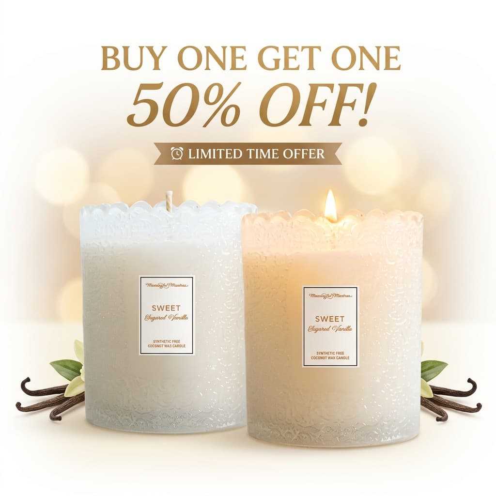 BOGO Meaningful Mantras Sweet Sugared Vanilla Natural Candle 8oz | BOGO 50% Off — Limited Time Bundle