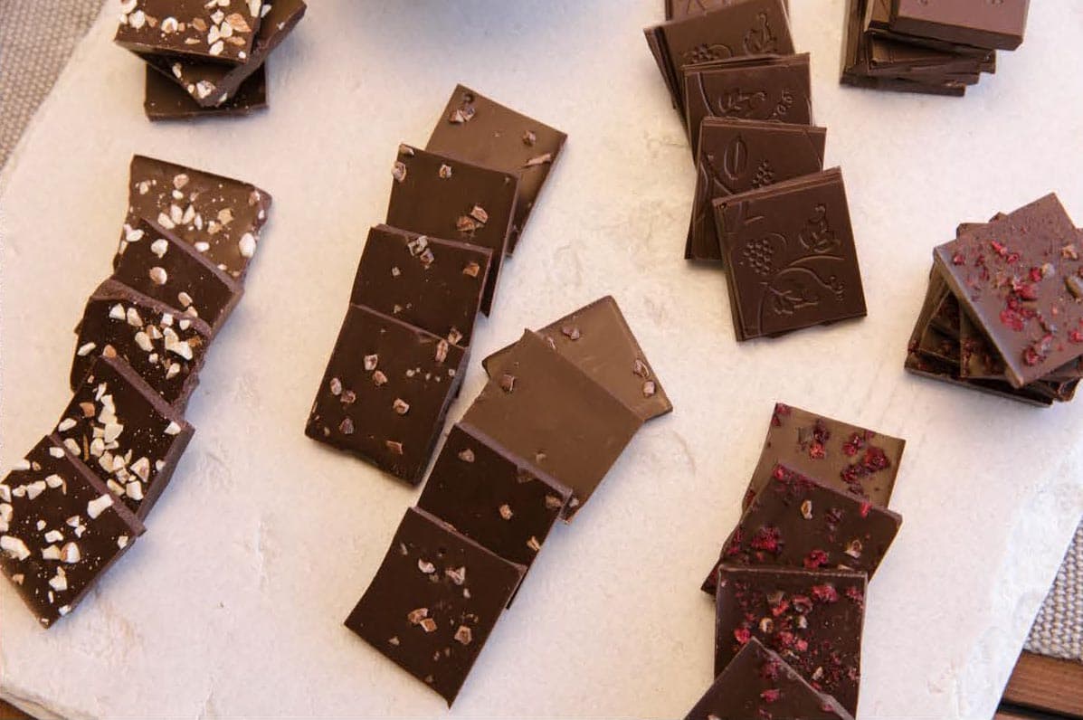 Tart Cherry and Cocoa Nibs Dark Chocolate Bar - Premium 65% Dark Chocolate with Freeze-Dried Tart Cherries, Cocoa Nibs and WellVine Chardonnay Marc
