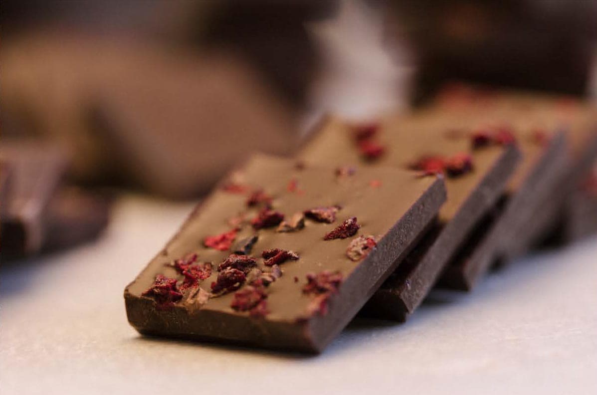 Tart Cherry and Cocoa Nibs Dark Chocolate Bar - Premium 65% Dark Chocolate with Freeze-Dried Tart Cherries, Cocoa Nibs and WellVine Chardonnay Marc