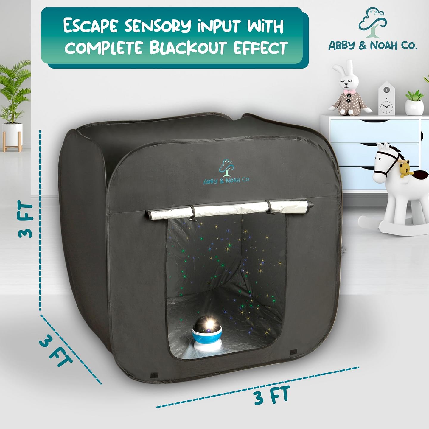 Therapist-Designed Sensory Blackout Tent for Kids WITH Complimentary Galaxy Light Projector