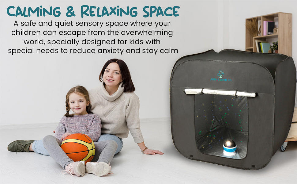 Therapist-Designed Sensory Blackout Tent for Kids WITH Complimentary Galaxy Light Projector