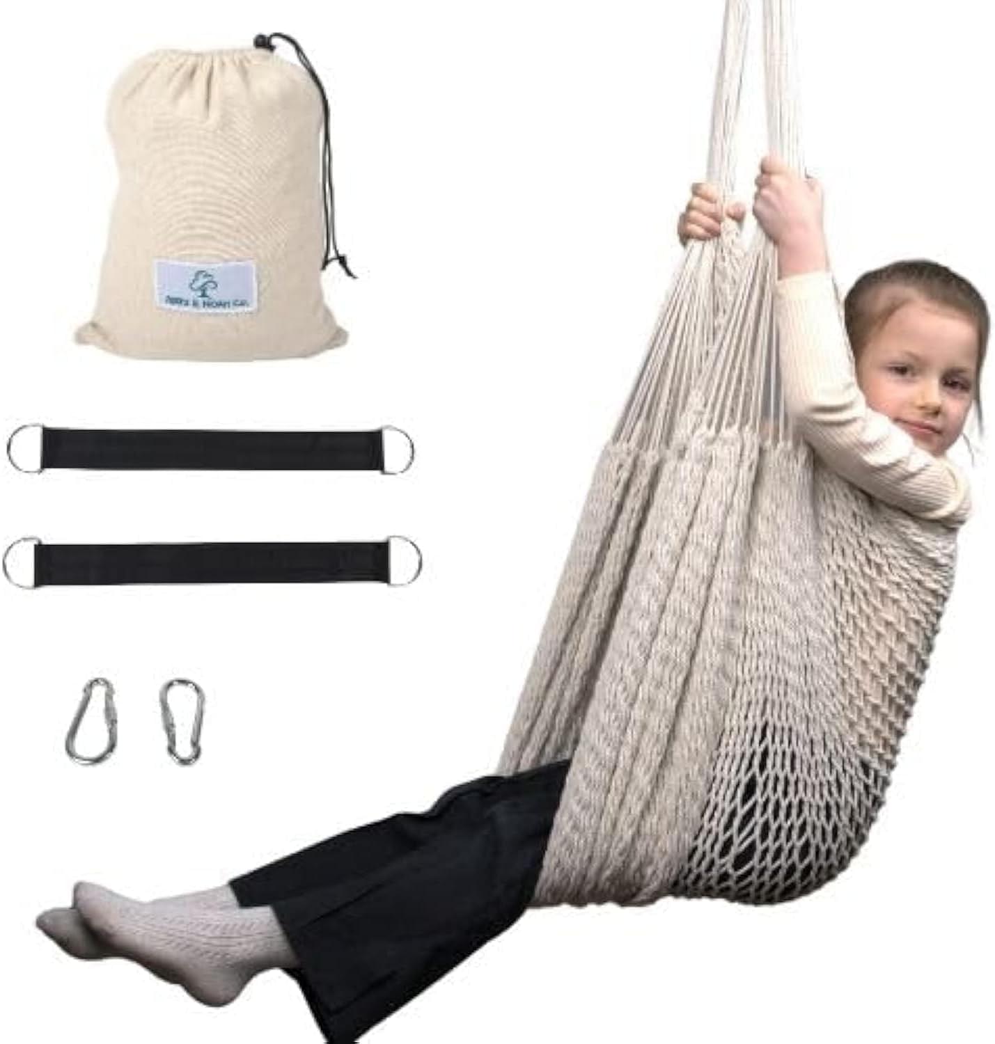 Therapist-Designed Sensory Swing for Adults & Kids with ADHD, Autism, Anxiety - Hammock Swing Outdoor Swings for Adults - Sensory Swing for Kids Indoor or Outdoor - Therapy Cuddle Hammock Chair Medium