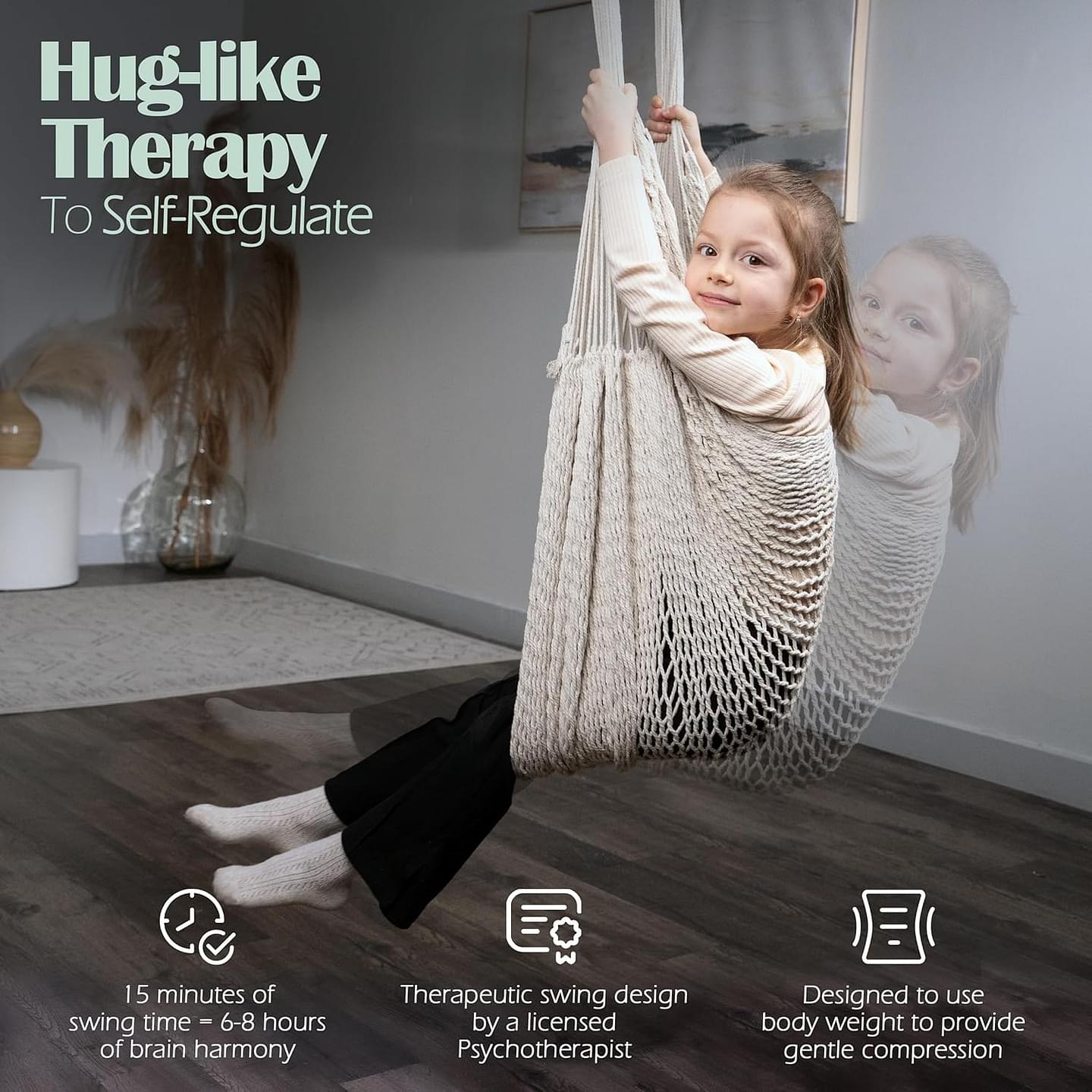 Therapist-Designed Sensory Swing for Adults & Kids with ADHD, Autism, Anxiety - Hammock Swing Outdoor Swings for Adults - Sensory Swing for Kids Indoor or Outdoor - Therapy Cuddle Hammock Chair Medium