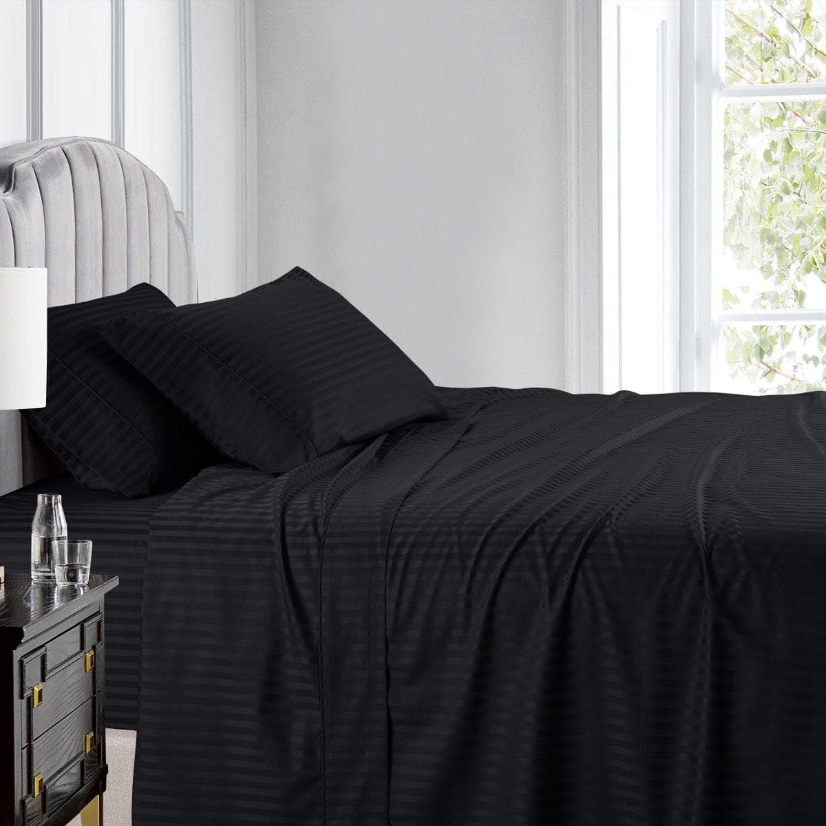 Top Split (Flex) King Sheet Set Luxury 608 Thread Count Damask Stripe