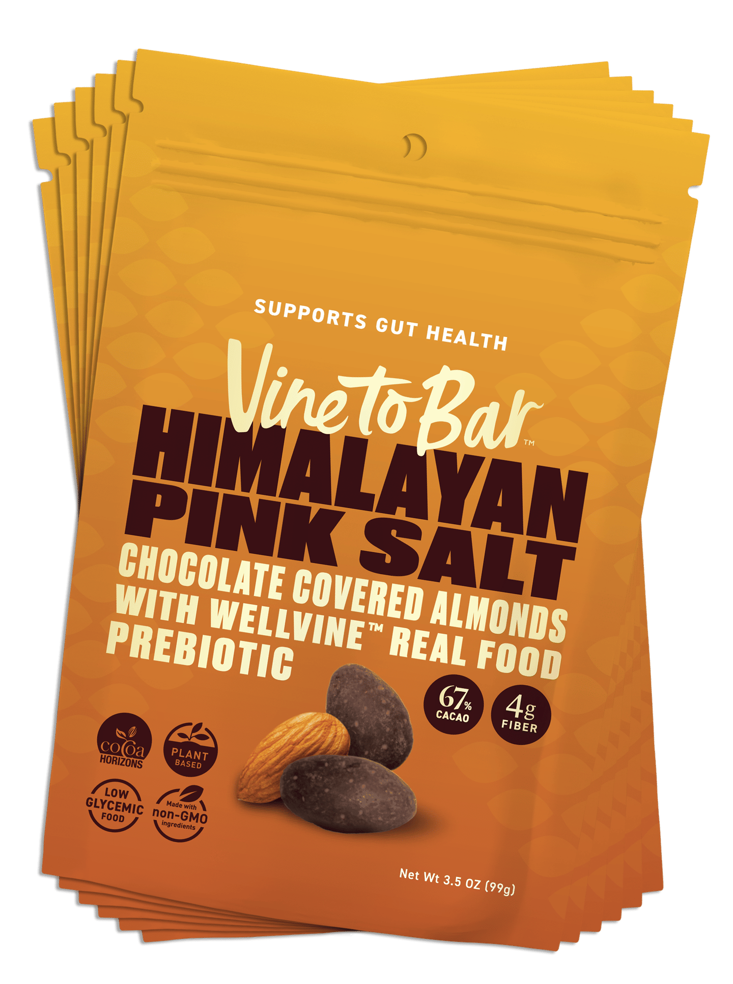 True Dark and Himalayan Pink Salt Chocolate Covered Almonds - Bulk Multipack Dark Chocolate Covered Almonds with Himalayan Pink Salt and WellVine Prebiotic, Premium Snack Pack - 6 Bags