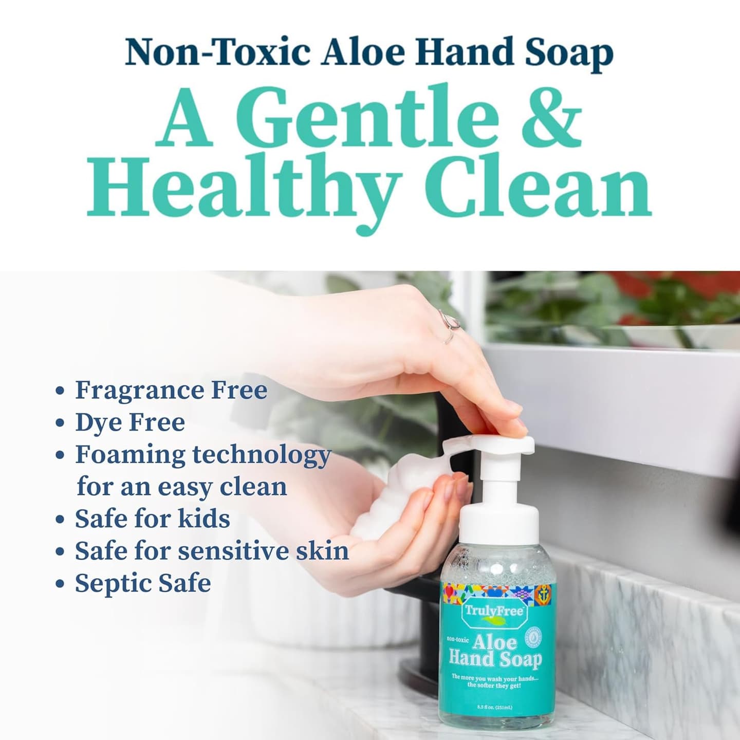Truly Free Aloe Unscented Hand Soap - 10x Concentrated Aloe Vera, Non-Drying Gentle Cleanser - Bathroom Hand Soap - 1 Empty Bottle with Foaming Dispenser Pump + 2 Moisturizing Hand Soap Refill Pouches Unscented Starter Kit (Bottle + 2 Refills)