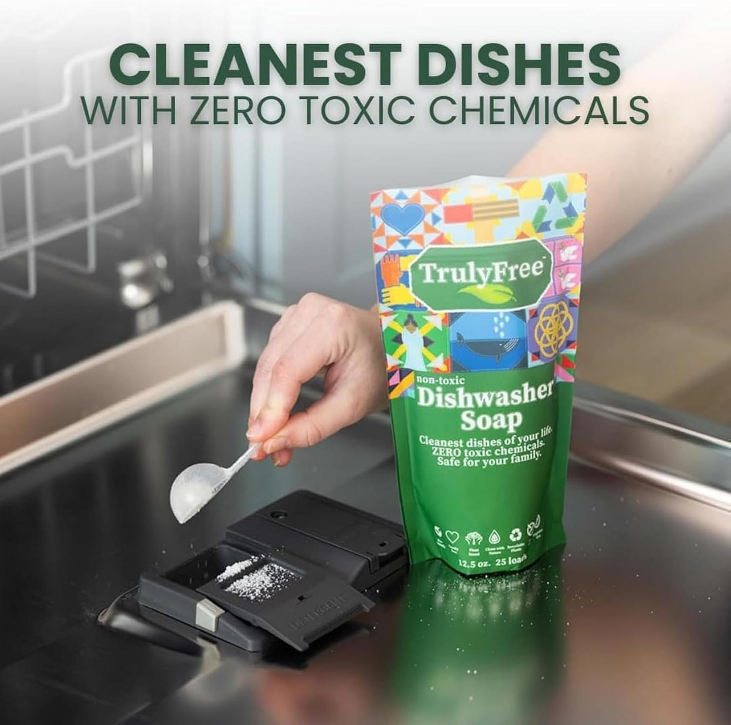 Truly Free Automatic Dishwasher Detergent Powder - Concentrated Dishwashing Detergent, Dish Soap, Hard Water Stain Remover, Kitchen Cleaning Supplies, No Harmful Ingredients - 12.5 oz (Pack of 1) 12.5 Ounce (Pack of 1)