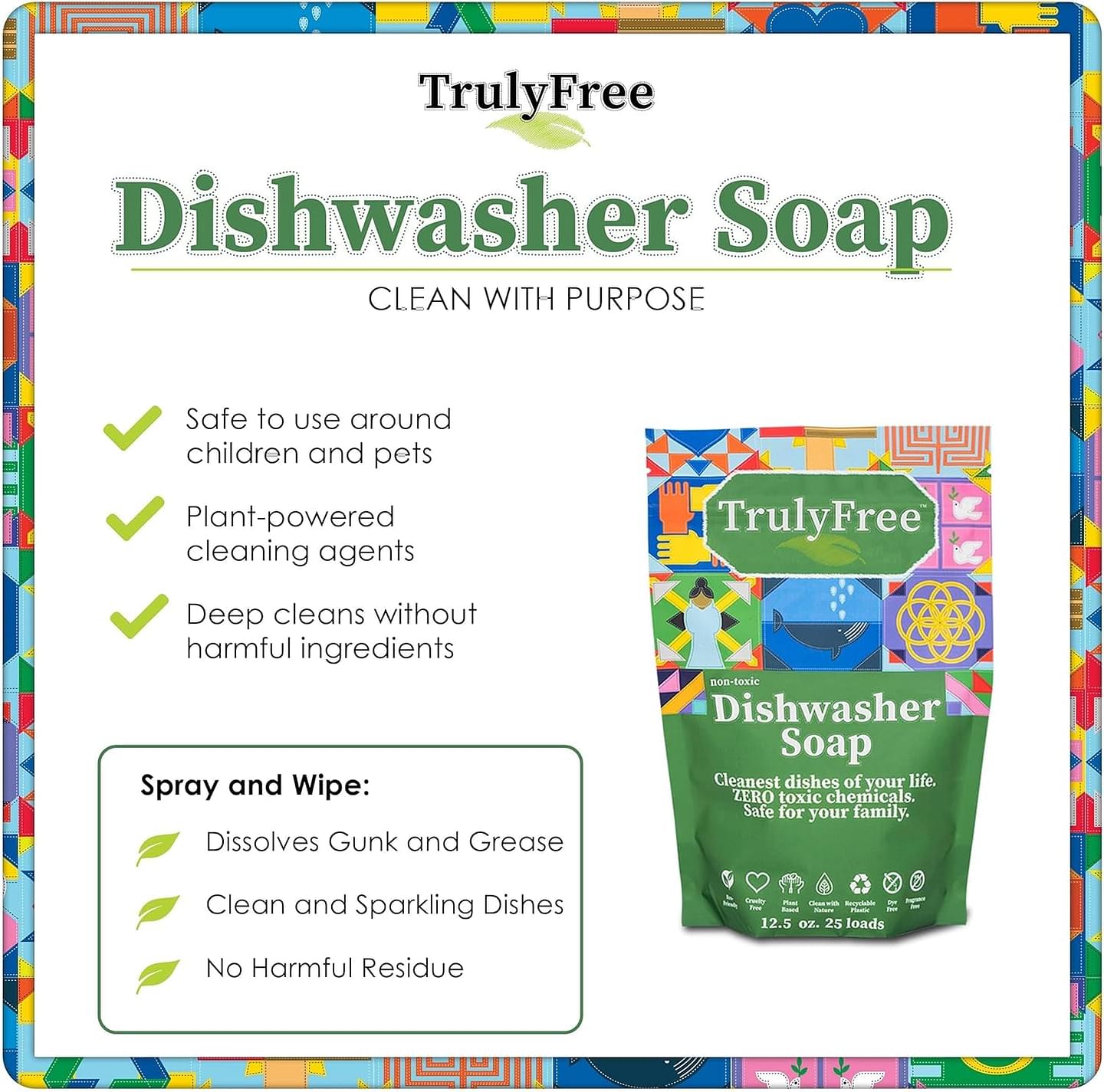 Truly Free Automatic Dishwasher Detergent Powder - Concentrated Dishwashing Detergent, Dish Soap, Hard Water Stain Remover, Kitchen Cleaning Supplies, No Harmful Ingredients - 12.5 oz (Pack of 1) 12.5 Ounce (Pack of 1)