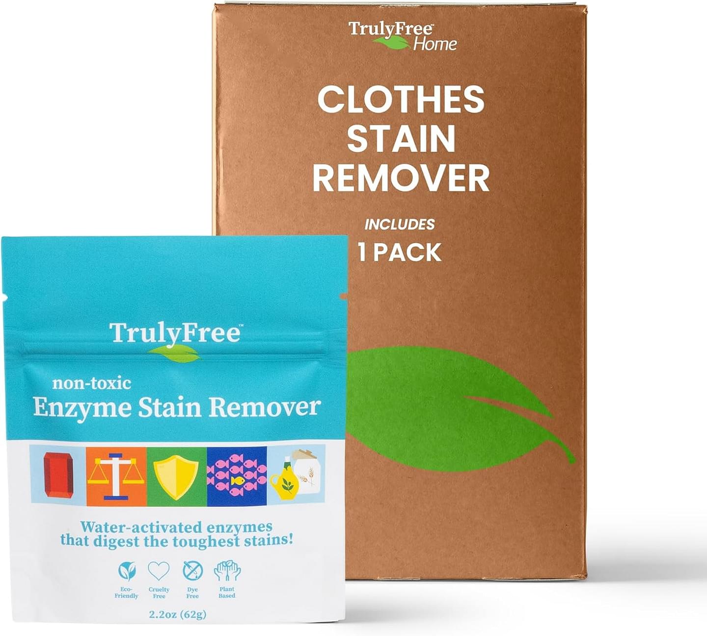Truly Free Enzyme Laundry Stain Remover - Natural Laundry Detergent Booster for Blood, Grass, Pet Urine & Odor - Biological Washing Powder for Clothes, Couch Fabric (50 Scoops)
