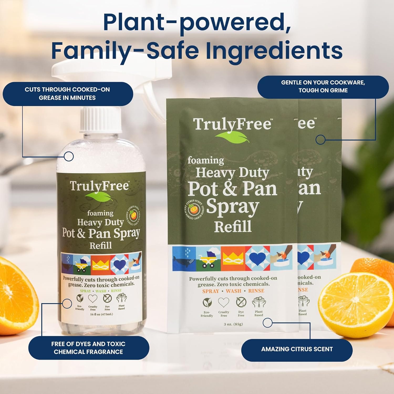 Truly Free Home's Heavy Duty Pot & Pan Spray - Refillable Bottle + 2 Refills - Thumbnail 3