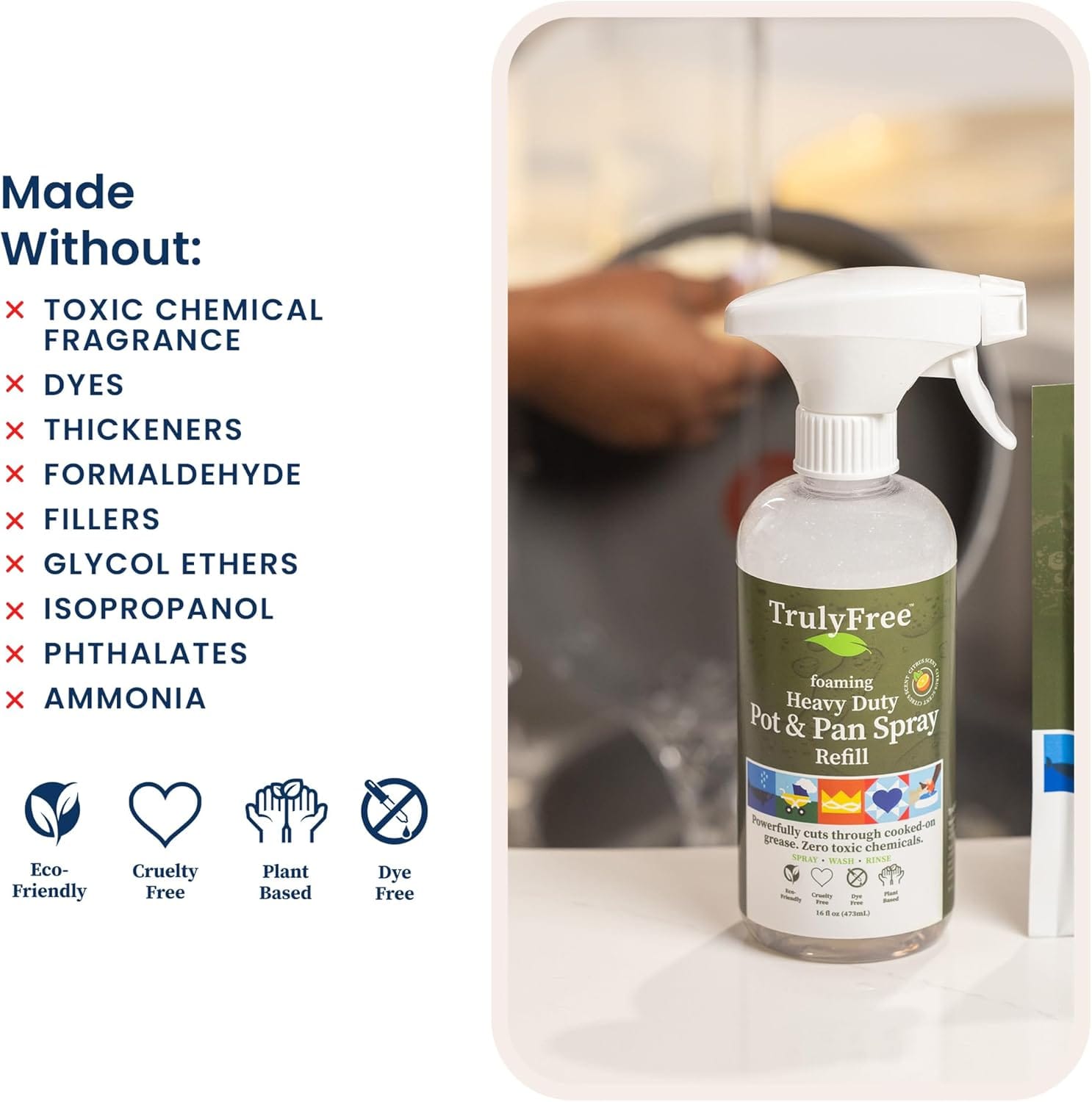 Truly Free Home's Heavy Duty Pot & Pan Spray - Refillable Bottle + 2 Refills - Thumbnail 2