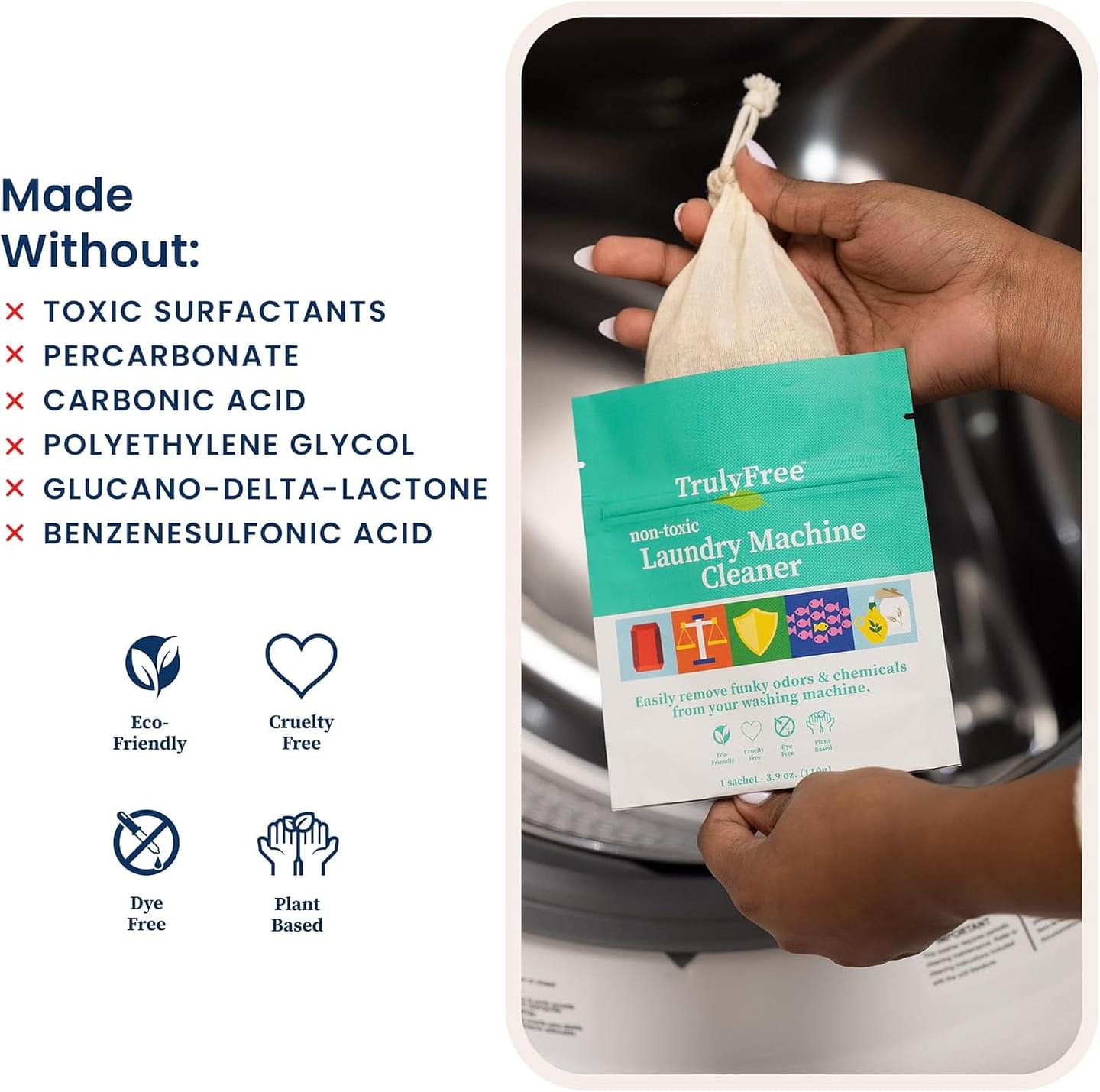 Truly Free Laundry Washing Machine Cleaner - Wash & Cleans Front Load & Top Load Washers -Tub Cleaner & Deodorizer (1-Use)
