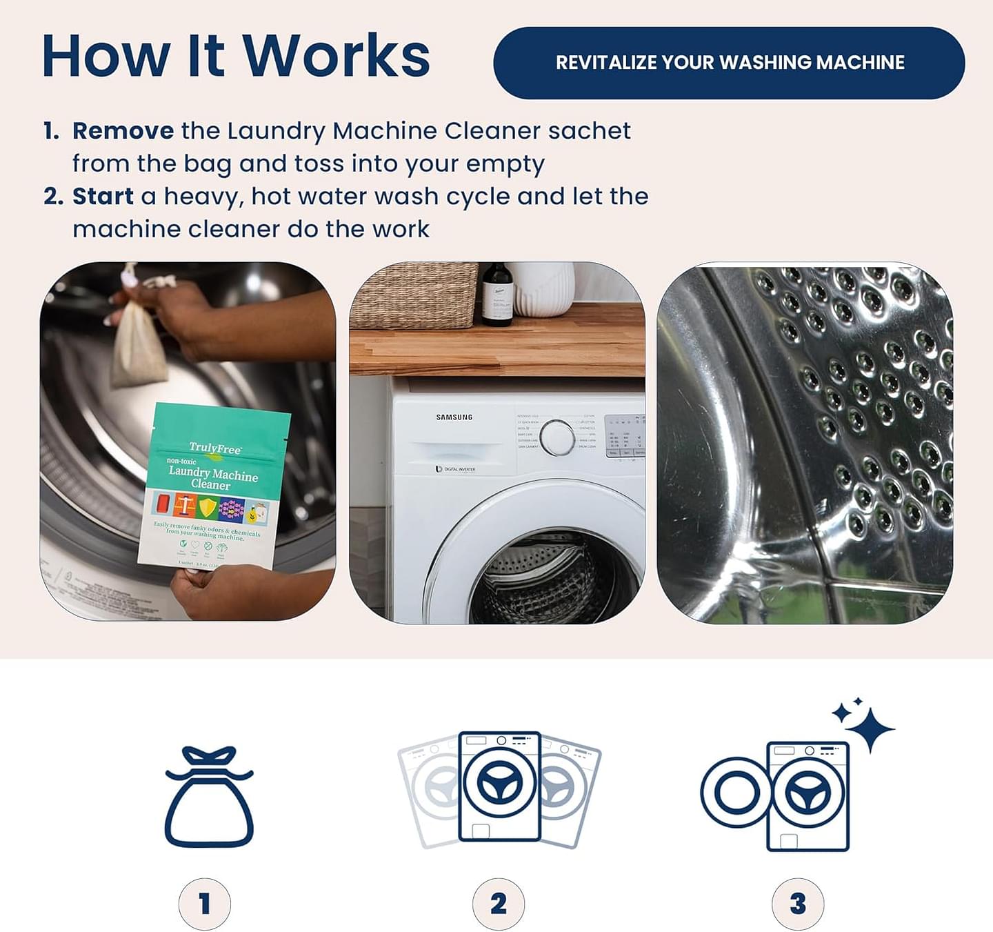 Truly Free Laundry Washing Machine Cleaner - Wash & Cleans Front Load & Top Load Washers -Tub Cleaner & Deodorizer (1-Use)
