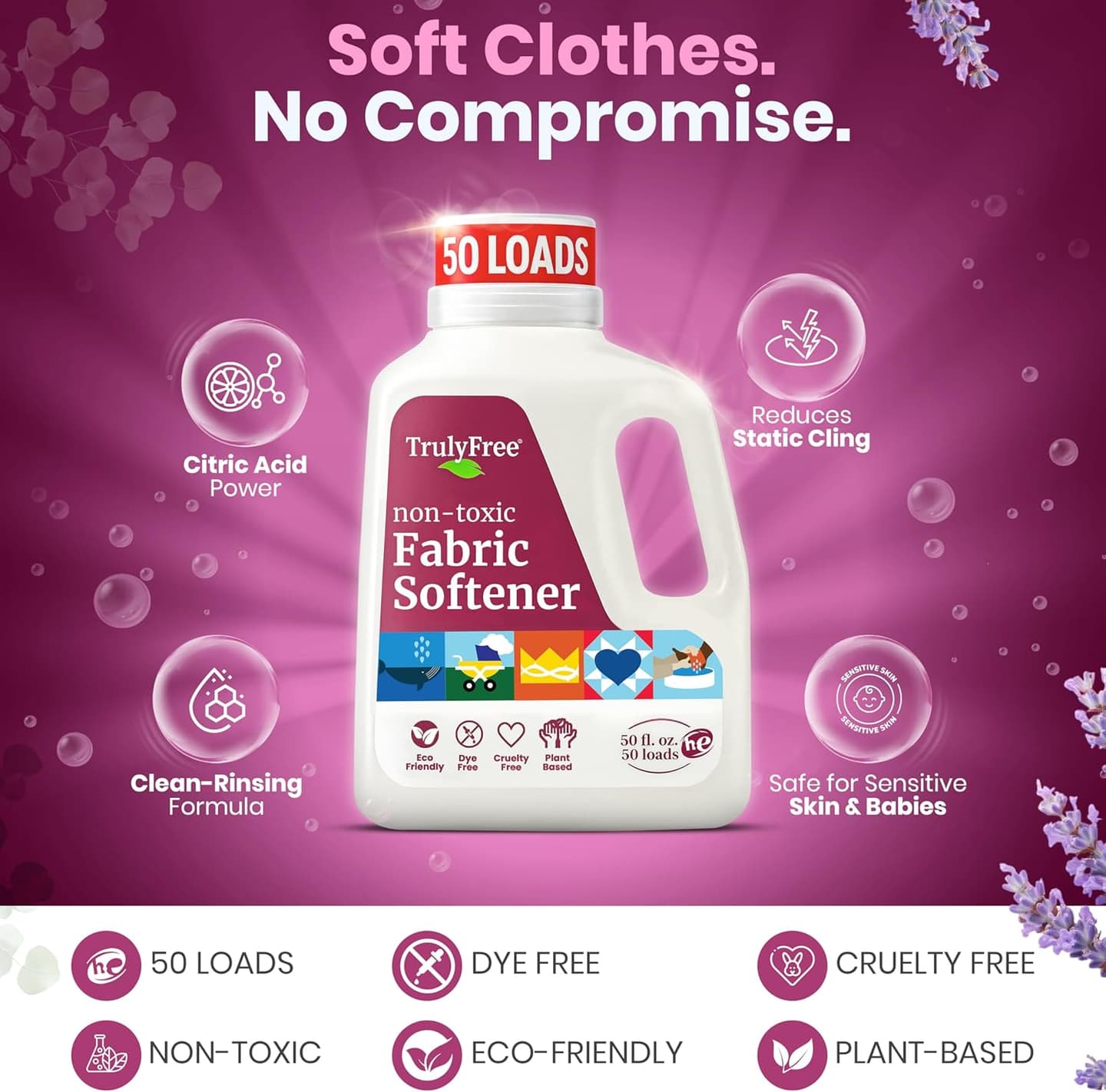 Truly Free Natural Fabric Softener | Non-Toxic for Babies & Kids Sensitive Skin | Plant-Based Laundry Softening Conditioner | Safe, Gentle & Chemical-Free | Signature Scent | 4 Pack Refill Signature Scent 50 Fl Oz (Pack of 4)