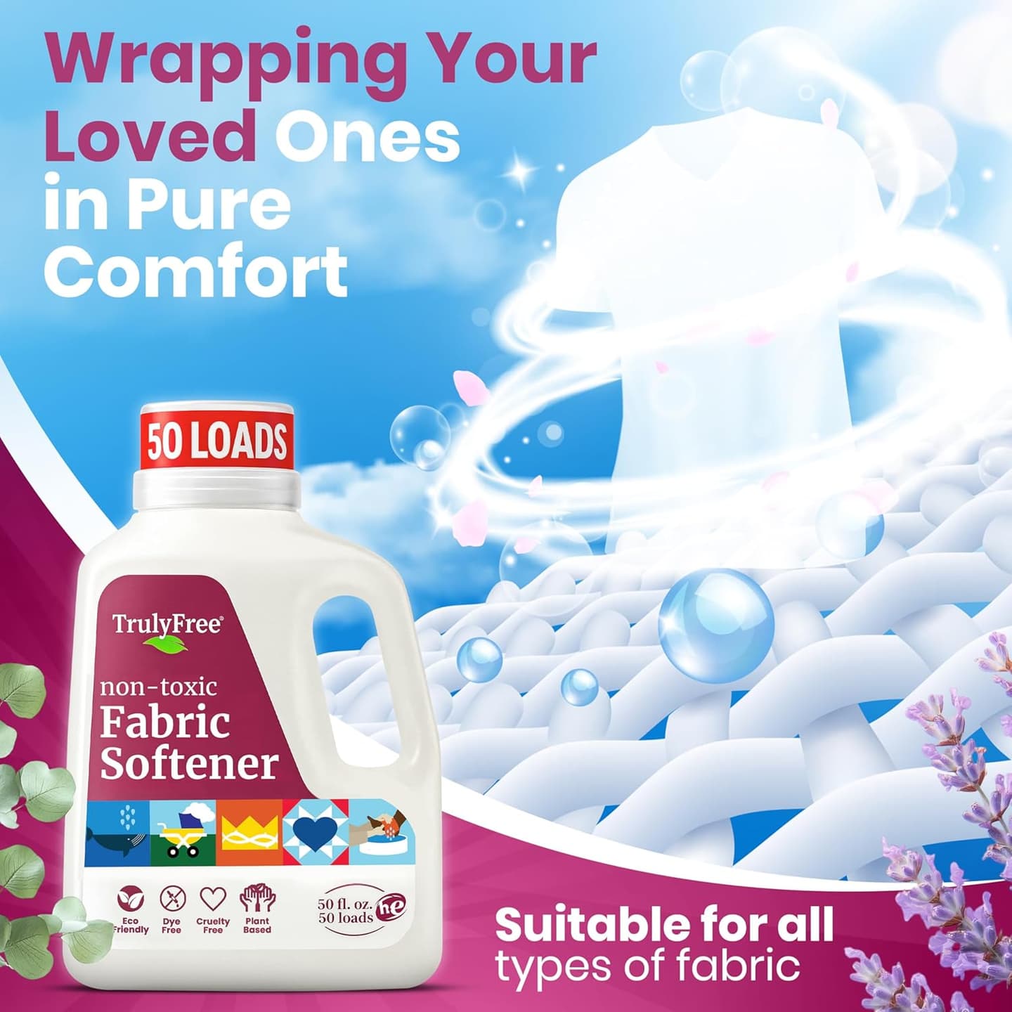 Truly Free Natural Fabric Softener | Non-Toxic for Babies & Kids Sensitive Skin | Plant-Based Laundry Softening Conditioner | Safe, Gentle & Chemical-Free | Signature Scent | 4 Pack Refill Signature Scent 50 Fl Oz (Pack of 4)