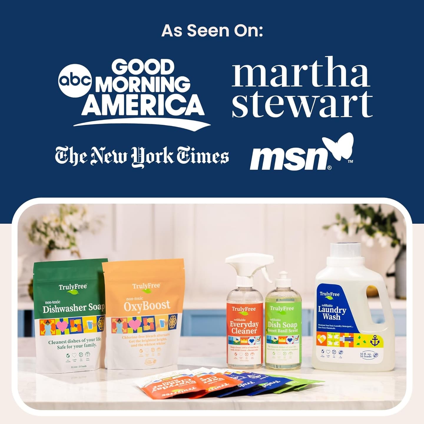 Truly Free Natural Laundry Detergent for Sensitive Skin | Eco Friendly, Plant Based, Baby Clothes Safe | Clean & Easy Powder to Liquid, Unscented | Refill Only (200 Loads) Unscented 50 Fl Oz (Pack of 4)