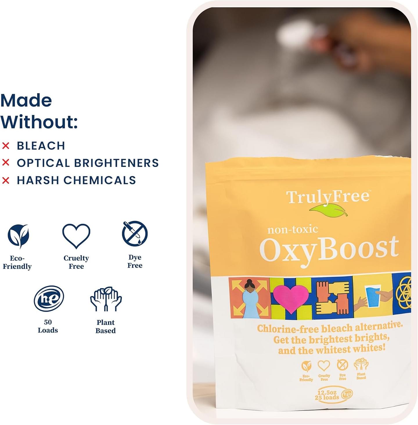 Truly Free OxyBoost - Oxygen Whitener & Clothes Stain Remover Laundry Detergent Powder with Sodium Percarbonate - Brightens Whites & Safe for Colors - Non-Chlorine, Gentle Yet Powerful - Pack of 2