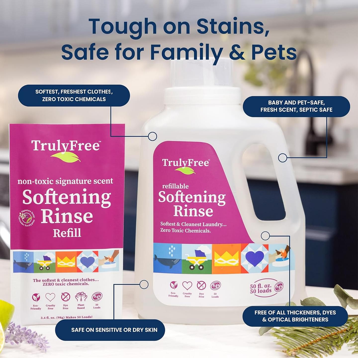 Truly Free TF Scented Rinse SR| Safe for Babies & Kids with Sensitive Skin | Plant-Based | Include 1 Refillable 50oz Bottle with Measuring Cap| Signature Wash Scented (50 Loads) Signature Scent 50 Fl Oz (Pack of 1)