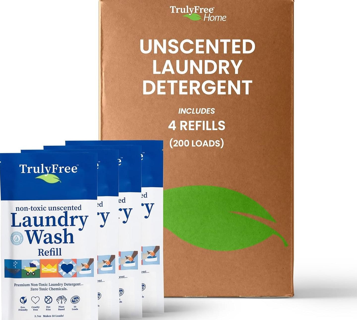 Truly-Free-Laundry-Wash-Detergent-for-Sensitive-Skin,-Gentle-Safe-for-Baby-Clothes-|-Plant-Based,-Natural-Ingredients-|-Unscented-|-Include-1-Refillable-Bottle-50-Loads-