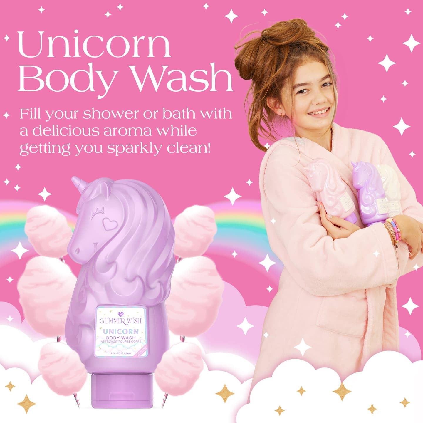 Unicorn Body Wash - Cotton Candy Scented - Gentle Hydrating Kids Body Cleanser with Botanical Ingredients and Clean Formula