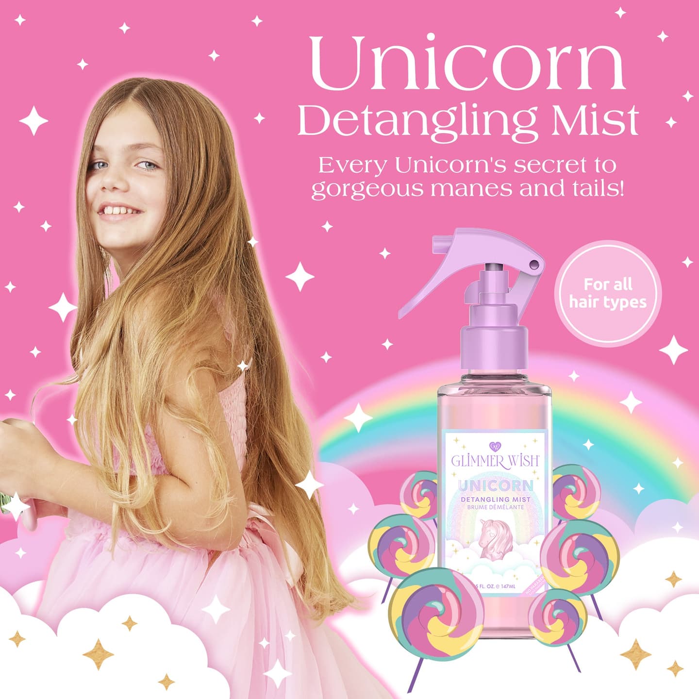 Unicorn Hair Detangling Mist - Hydrating Leave-In Spray for Smooth, Manageable and Tangle-Free Hair