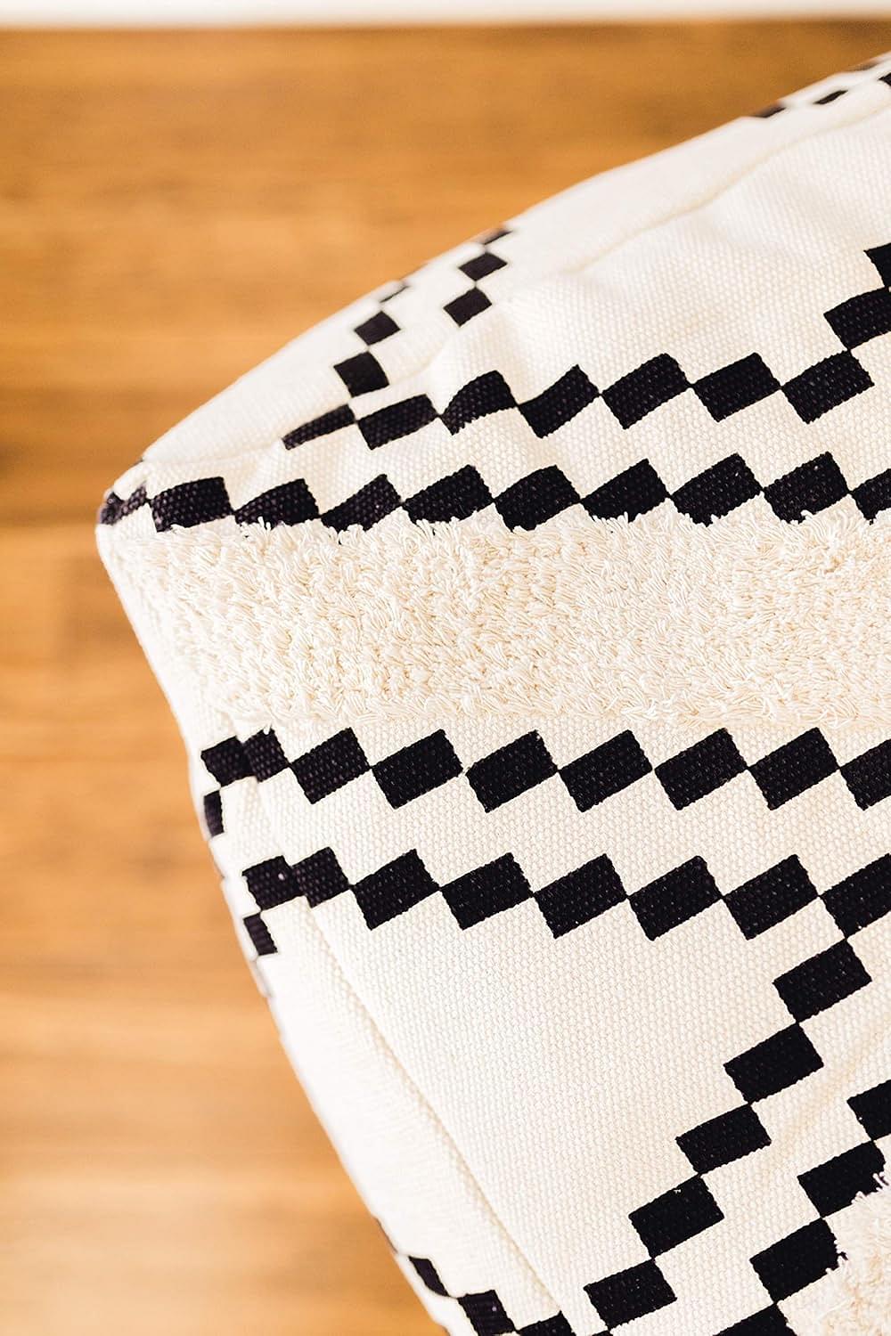 Unstuffed Boho Pouf Ottoman Cover – Modern Bohemian Living Room Decor, Kids, Nursery, Dorm Room – Minimalist Storage Solution, Foot Rest – Hand-Tufted Square Neutral Removable