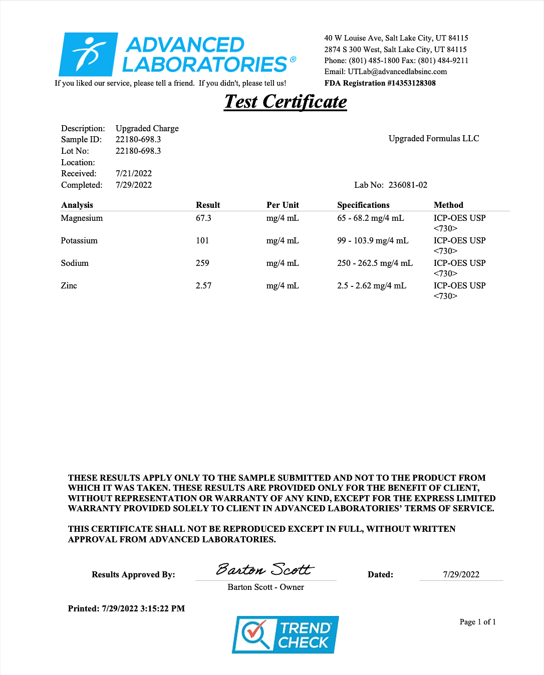 Upgraded Charge Optimal Electrolyte Blend