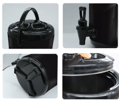SOGA 12L Stainless Steel Insulated Milk Tea Barrel Hot and Cold Beverage Dispenser Container with Faucet Black