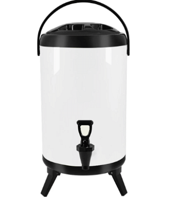 SOGA 8L Stainless Steel Insulated Milk Tea Barrel Hot and Cold Beverage Dispenser Container with Faucet White