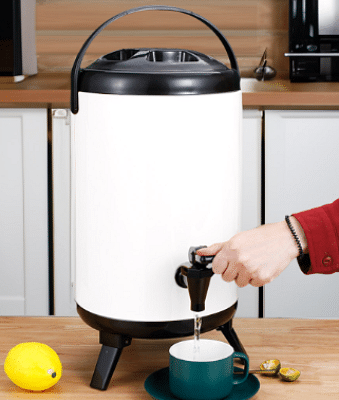 SOGA 8L Stainless Steel Insulated Milk Tea Barrel Hot and Cold Beverage Dispenser Container with Faucet White