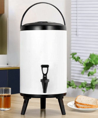 SOGA 8L Stainless Steel Insulated Milk Tea Barrel Hot and Cold Beverage Dispenser Container with Faucet White