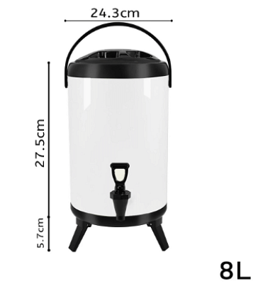 SOGA 8L Stainless Steel Insulated Milk Tea Barrel Hot and Cold Beverage Dispenser Container with Faucet White