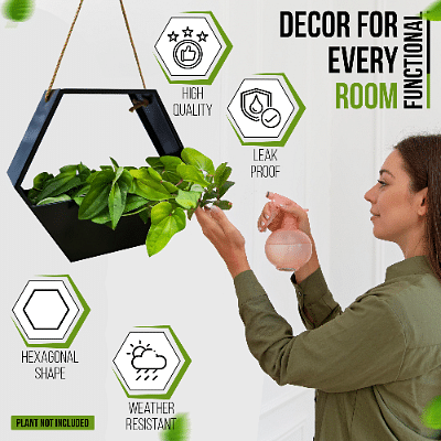 Wall Planters for Indoor/ outdoor Plants- Black metal Planter with rope for hanging, self watering mechanism- Versatile and Weather Resistant black