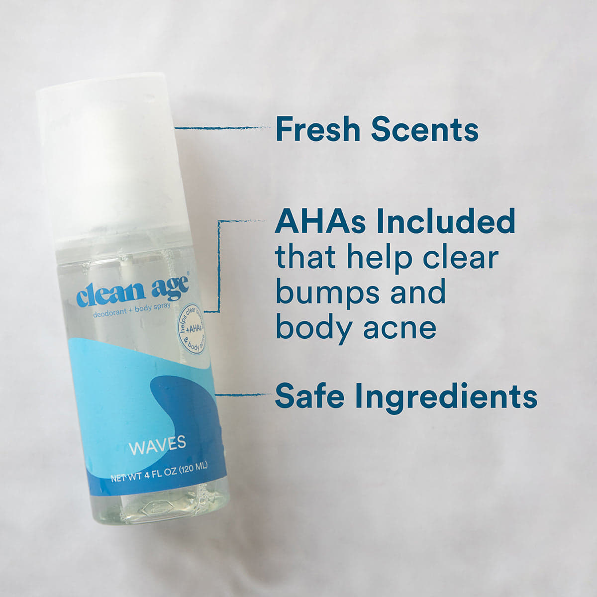 Waves AHA Body Spray - Aluminum-Free Ocean Breeze - 4oz
