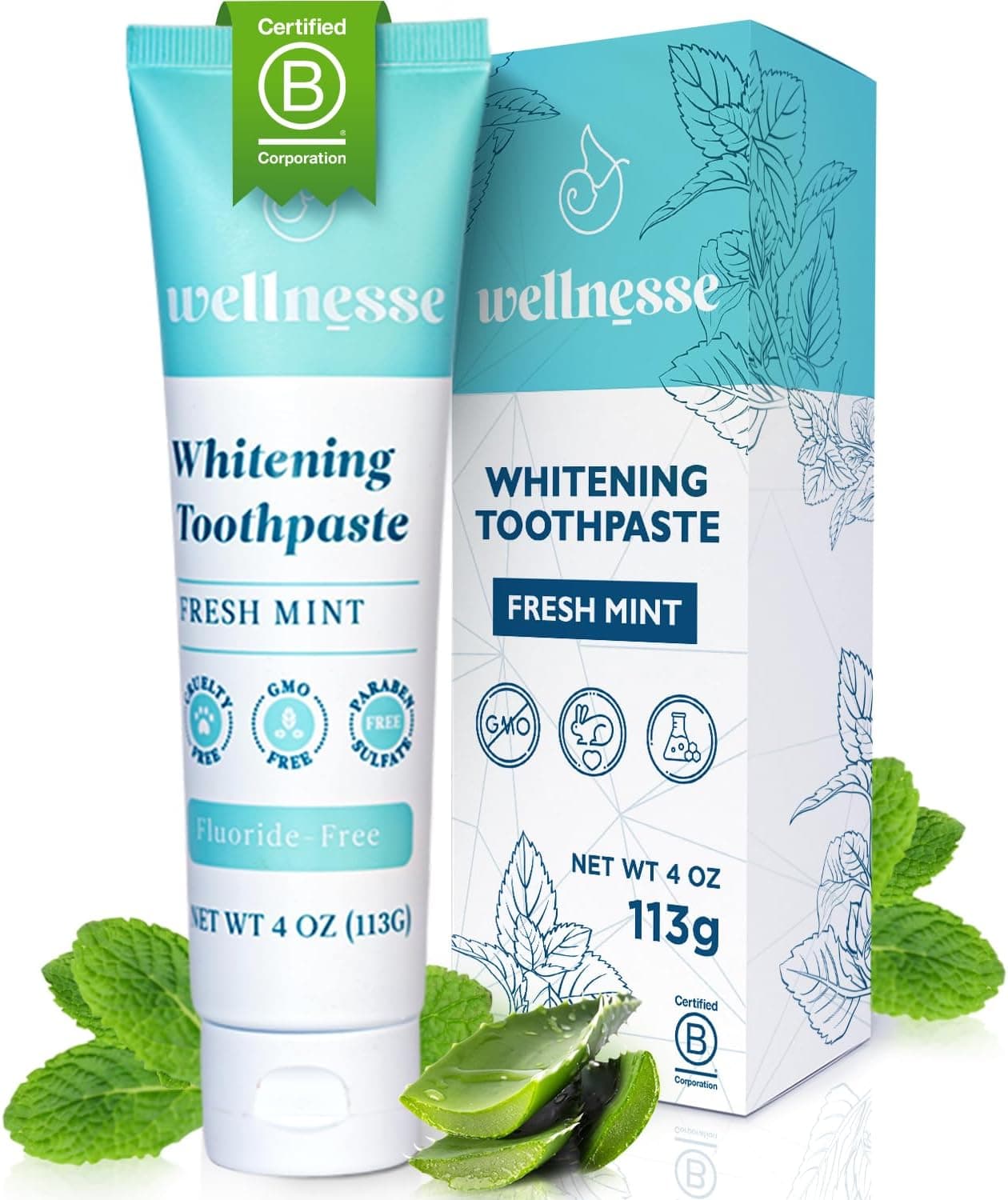 Wellnesse Whitening Hydroxyapatite Toothpaste with Xylitol - Remineralizing and Sensitivity Relief - Fluoride Free Toothpaste w/Natural Ingredients - Remineralization Natural Toothpaste 4 Ounce (Pack of 1) Whitening