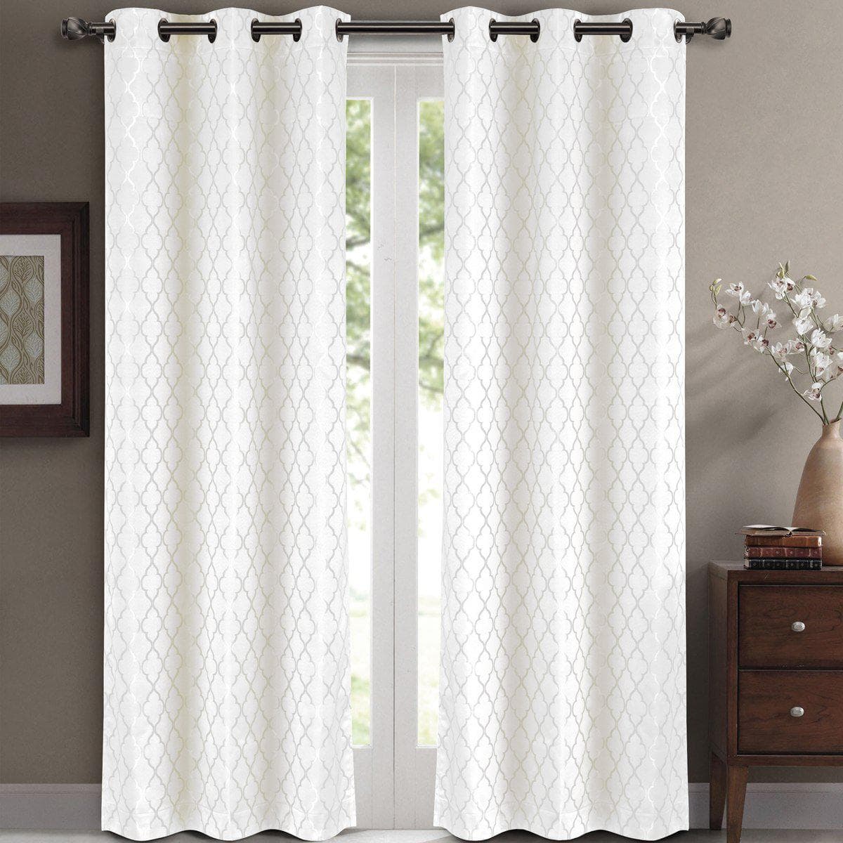 Willow Geometric Jacquard Thermal-Insulated Blackout Curtain Panels (Set of 2)