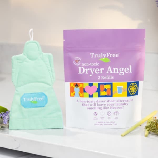 Truly Free Non-Toxic Dryer Angel - Natural Dryer Sheet Alternative, Reusable Softener Sheets and Scent Booster - 1 Body + 1 Refill