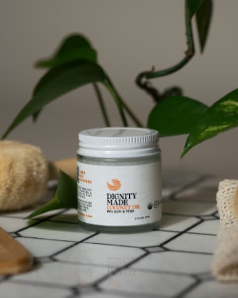 Dignity Made 3oz Raw Coconut Oil Jar on Counter