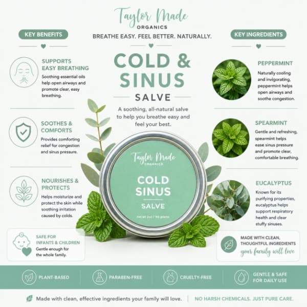 Taylor Made Organics Cold & Sinus Organic Salve Camphor-Free Vapor Rub with Eucalyptus & Peppermint (2 oz)