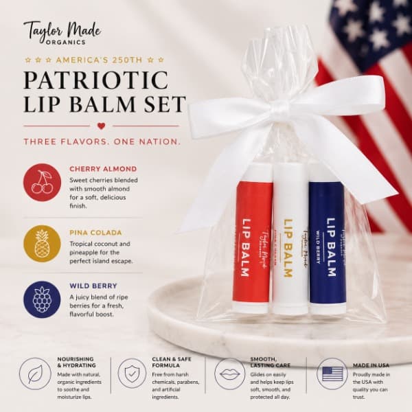 Patriotic Lip Balm Set Key Benefits | Taylor Made Organics