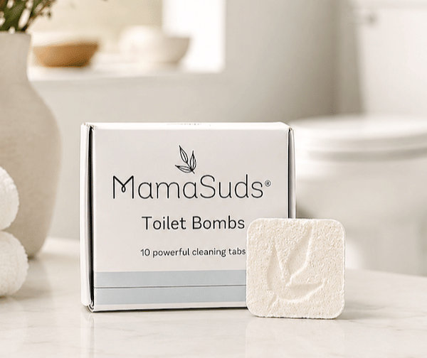 MamaSuds Toilet Bomb Cleaning Tabs in Bathroom setting