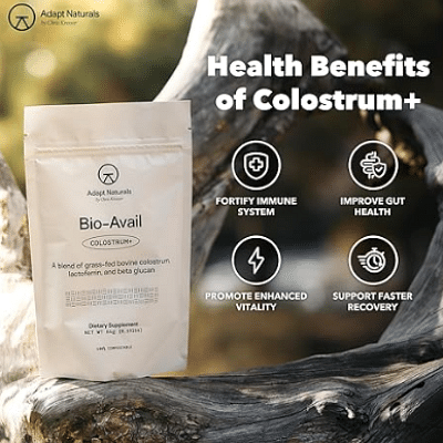 Adapt Naturals Bio-Avail Colostrum+ - Grass Fed Bovine Colostrum Powder 40% IgG, 2,500 mg - Lactoferrin, Beta Glucan - Gut Health, Immunity, Vitality - Non-GMO Colostrum Supplement
