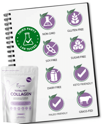 Total Fem Collagen - Science- Backed Peptides for Female Skin, Bone & Joints & Pelvic Floor. Easy to mix into your favorite drink, non-clumping