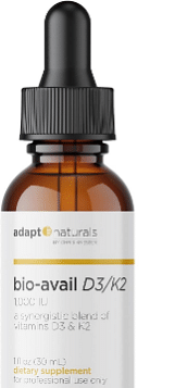 Adapt Naturals Bio-Avail D3/K2 - Vitamin D3 + Vitamin K2 MK-4 in Bioavailable Liquid Form w/MCT Oil, 1,000 IU/120 mcg - Support Cardiovascular, Metabolic, Bone, Brain, Immunity -1 FL Oz, 600 Servings
