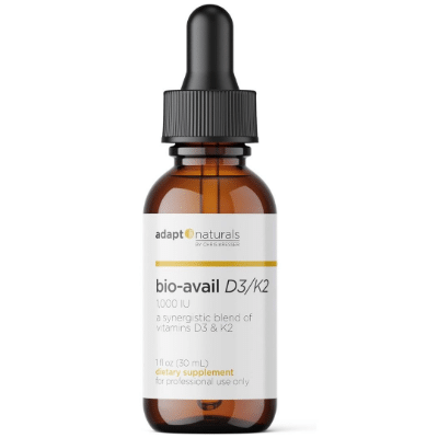 Adapt Naturals Bio-Avail D3/K2 - Vitamin D3 + Vitamin K2 MK-4 in Bioavailable Liquid Form w/MCT Oil, 1,000 IU/120 mcg - Support Cardiovascular, Metabolic, Bone, Brain, Immunity -1 FL Oz, 600 Servings