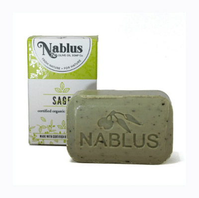 Nablus 100% Certified Organic Virgin Olive Oil & Sage Soap Whole Body & Hair 3.5 oz. (1 Bar) -Natural and Organic Cosmetic certified-Halal Certified Not Tested on Animals- Totally Vegan For Men and Women